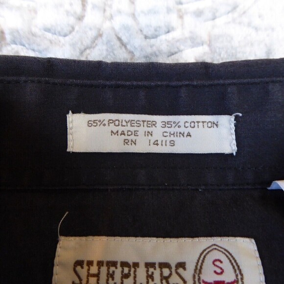 Vintage Sheplers Shirt Men's 17 Black Pearl Snap Longhorn Cow Skull Western - Picture 12 of 13